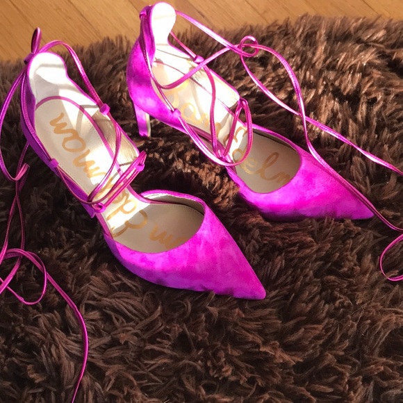 fuchsia lace up heels